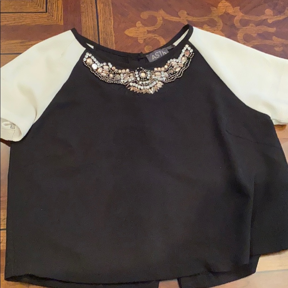 ASTR Embellished Black Crop Top